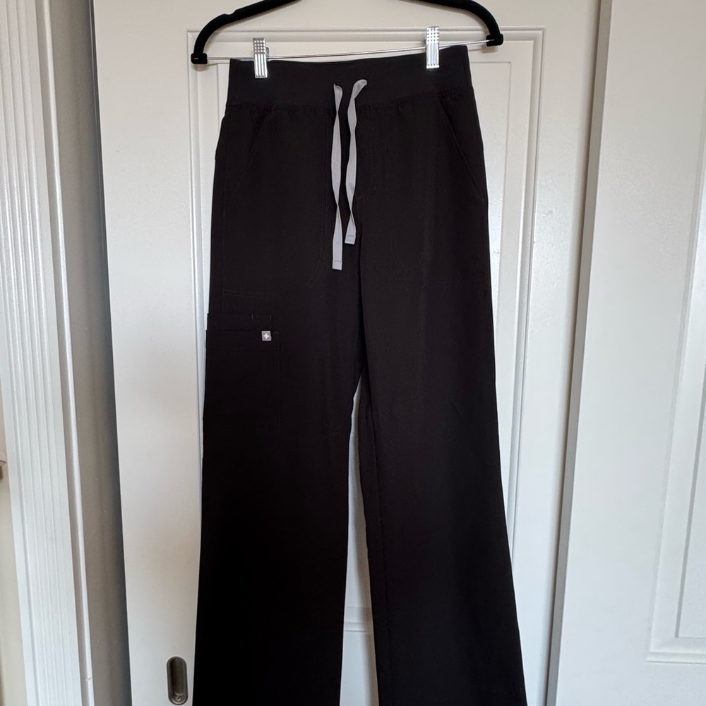Figs Black Wide Leg Pants with Relaxed Fit and Drawstring Waist